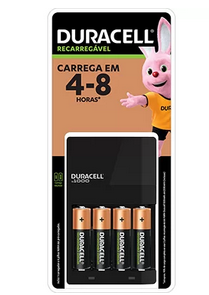 Carregador Duracell para pilha recarregável AA/AAA, com 4 pilhas