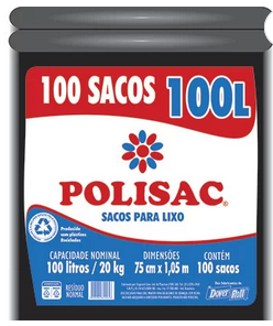 Saco para lixo 100lt preto reciclado Polisac PT 100 UN